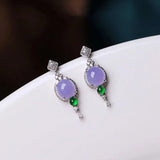 Silver Inlay Ice Purple Chalcedony Egg Earrings