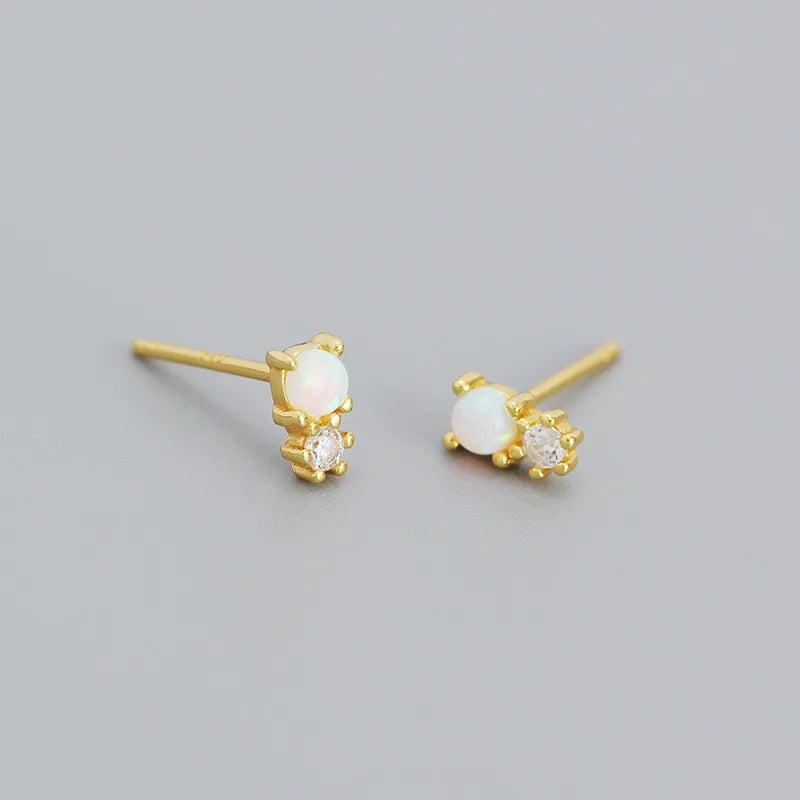 925 Silver Opal Stud Earrings Geometric Small Jewelry Gift