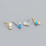 925 Silver Opal Stud Earrings Geometric Small Jewelry Gift