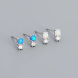 925 Silver Opal Stud Earrings Geometric Small Jewelry Gift