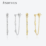 925 Silver 3 CZ Piercing Stud Earring Clear Pendient Women Chain Jewelry