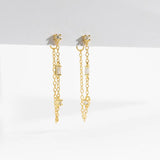 925 Silver 3 CZ Piercing Stud Earring Clear Pendient Women Chain Jewelry