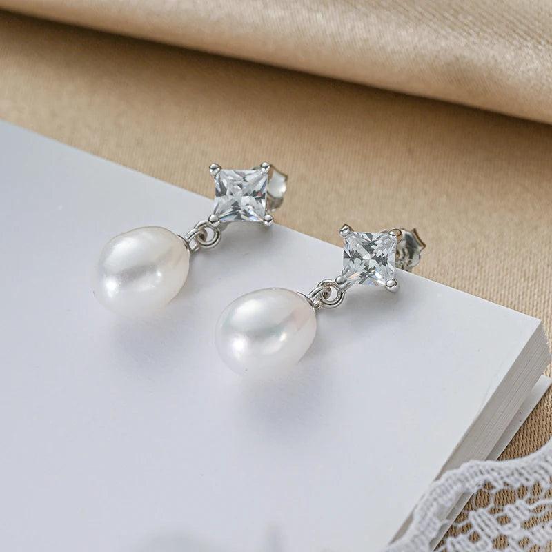 Freshwater Pearl Drop Earrings 925 Silver Women's Jewelry