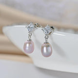 Freshwater Pearl Drop Earrings 925 Silver Women's Jewelry