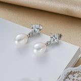 Freshwater Pearl Drop Earrings 925 Silver Women's Jewelry
