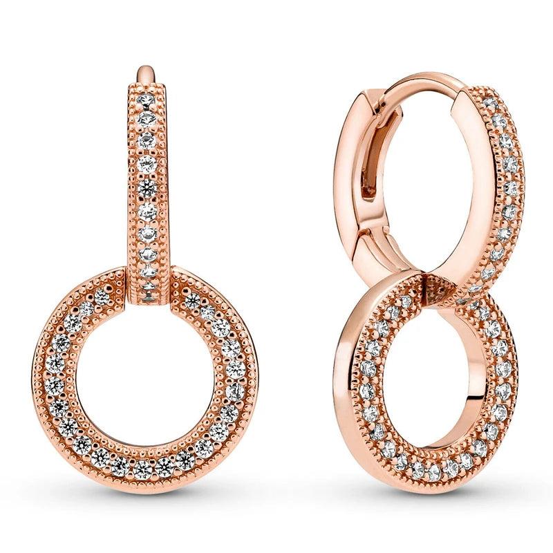 Sparkling Double Hoop Crystal Stud Earrings 925 Sterling Silver for Women