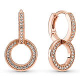 Sparkling Double Hoop Crystal Stud Earrings 925 Sterling Silver for Women