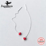TrustDavis Red Heart Tassel Chain Drop Earrings for Women Wedding DS272