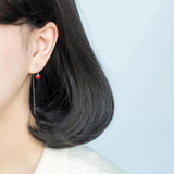 TrustDavis Red Heart Tassel Chain Drop Earrings for Women Wedding DS272