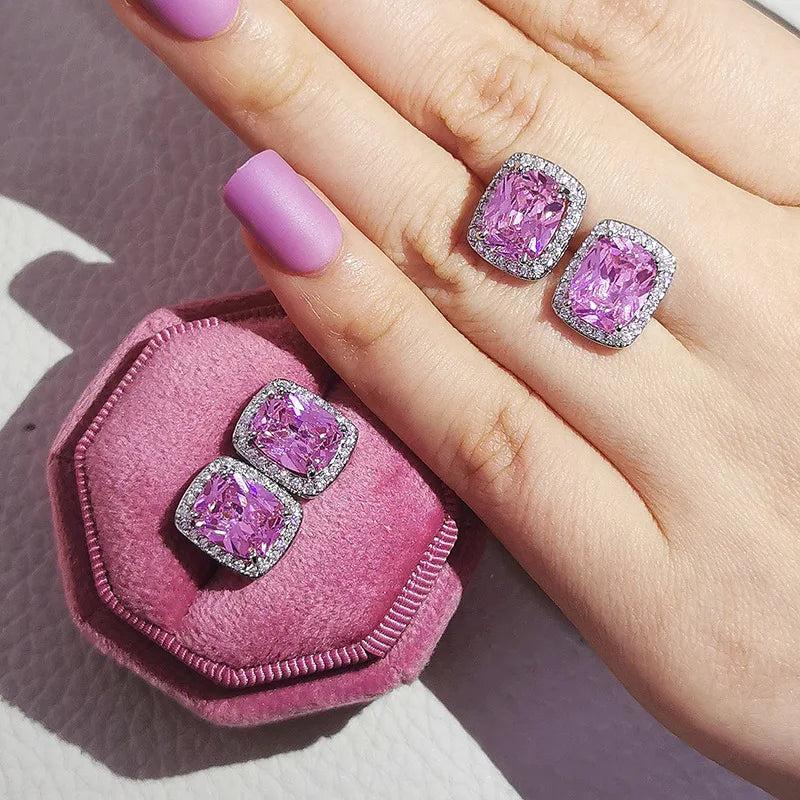 Lab Pink Diamond Stud Earring 925 Sterling Silver Jewelry Women