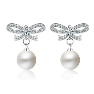 Summer Bowknot Stud Earrings Sterling Silver Circle Freshwater Pearl
