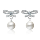 Summer Bowknot Stud Earrings Sterling Silver Circle Freshwater Pearl