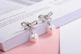 Summer Bowknot Stud Earrings Sterling Silver Circle Freshwater Pearl