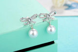 Summer Bowknot Stud Earrings Sterling Silver Circle Freshwater Pearl