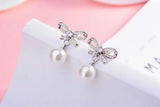 Summer Bowknot Stud Earrings Sterling Silver Circle Freshwater Pearl
