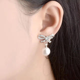 Summer Bowknot Stud Earrings Sterling Silver Circle Freshwater Pearl