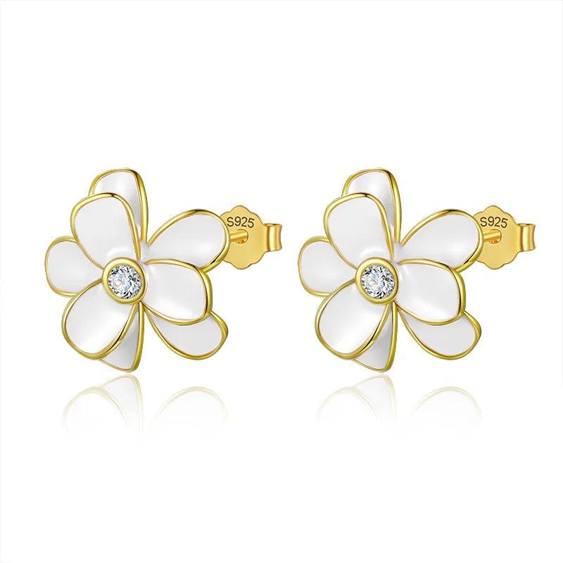Trustdavis Sterling Silver Flower CZ Stud Earrings