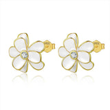 Trustdavis Sterling Silver Flower CZ Stud Earrings