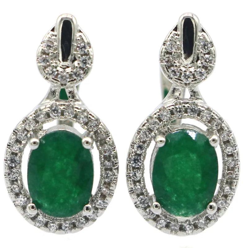 Emerald Sapphire Ruby CZ 925 Silver Stud Earrings