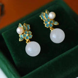 Chinese Style Hetian Jade Pearl Earrings Female
