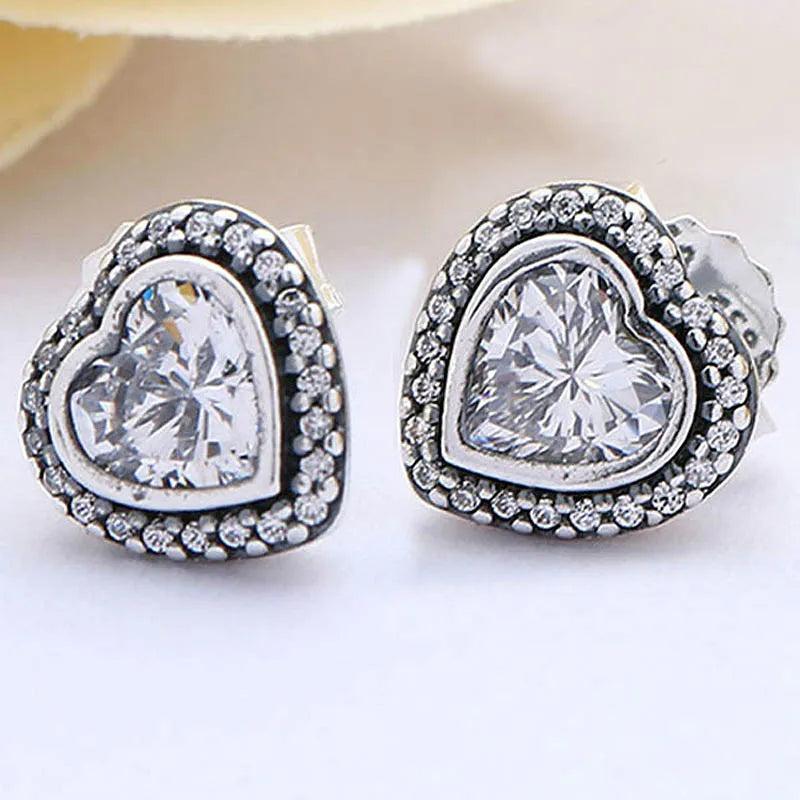 Sparkling Love Heart Crystal Stud Earrings 925 Sterling Silver Wedding Gift