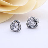Sparkling Love Heart Crystal Stud Earrings 925 Sterling Silver Wedding Gift