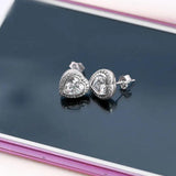 Sparkling Love Heart Crystal Stud Earrings 925 Sterling Silver Wedding Gift