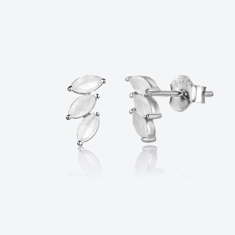 925 Silver Three Ovals Pear Stud Earrings Women Wedding Jewelry