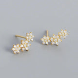 925 Silver Plum Flower Stud Earrings White/Black Crystal Zircon