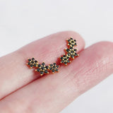 925 Silver Plum Flower Stud Earrings White/Black Crystal Zircon