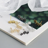 925 Silver Plum Flower Stud Earrings White/Black Crystal Zircon