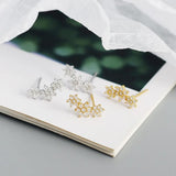 925 Silver Plum Flower Stud Earrings White/Black Crystal Zircon