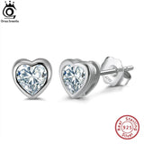 Heart CZ Stud Earrings 925 Silver 14K Plated for Women