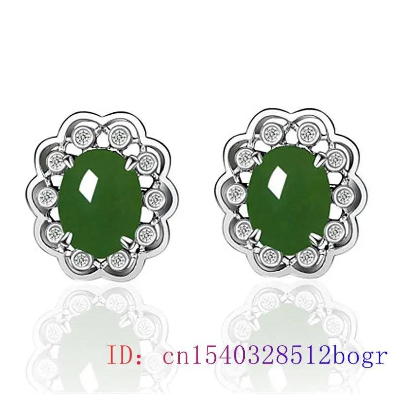 Green Jade Ear Studs Natural Chalcedony Zircon 925 Silver
