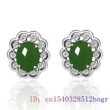 Green Jade Ear Studs Natural Chalcedony Zircon 925 Silver