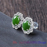 Green Jade Ear Studs Natural Chalcedony Zircon 925 Silver