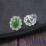 Green Jade Ear Studs Natural Chalcedony Zircon 925 Silver