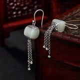 Hetian Jade Pattern Tassel Earrings Silver Jewelry