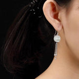 Hetian Jade Pattern Tassel Earrings Silver Jewelry