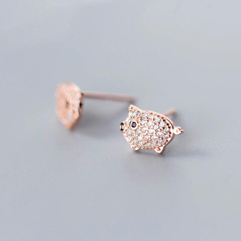 MloveAcc 925 Silver Rose Pig CZ Stud Earrings
