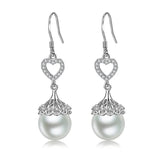 925 Silver Pearl Heart Dangle Earrings Wedding Jewelry Gift