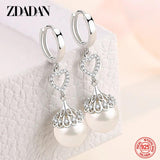 925 Silver Pearl Heart Dangle Earrings Wedding Jewelry Gift