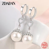 925 Silver Pearl Heart Dangle Earrings Wedding Jewelry Gift