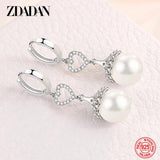 925 Silver Pearl Heart Dangle Earrings Wedding Jewelry Gift