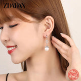 925 Silver Pearl Heart Dangle Earrings Wedding Jewelry Gift