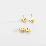 925 Sterling Silver V Zircon CZ Stud Earring Piercing Clips Women Fine Jewelry