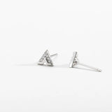 925 Sterling Silver V Zircon CZ Stud Earring Piercing Clips Women Fine Jewelry