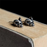 925 Silver Satan Skull Stud Earring Street Punk Style