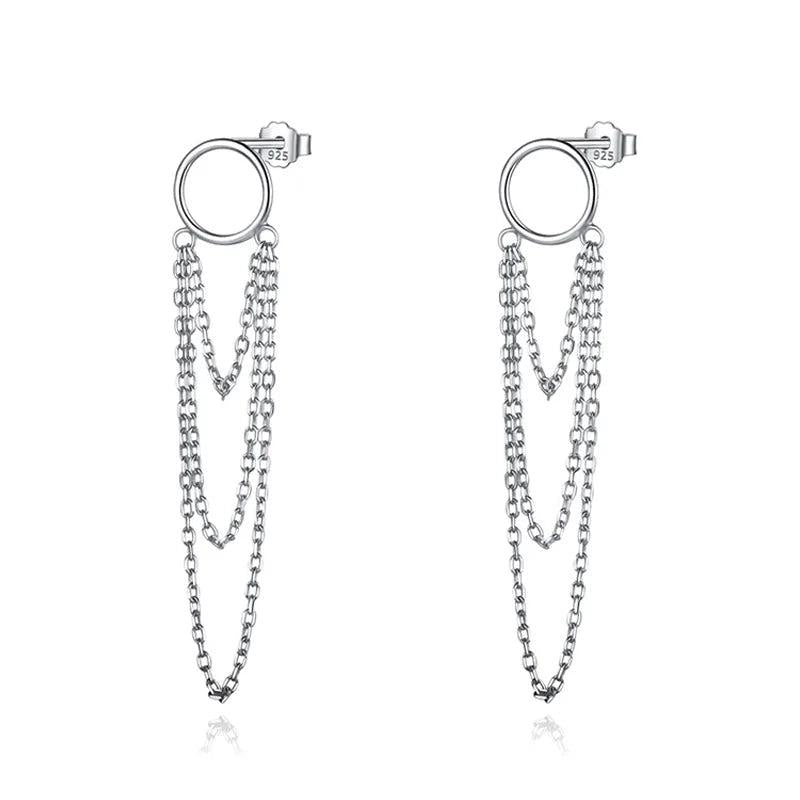 Trustdavis 925 Sterling Silver Multilayer Chain Stud Earrings