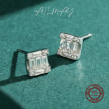CZ Square 925 Silver Stud Earrings Women Anti-allergy Jewelry